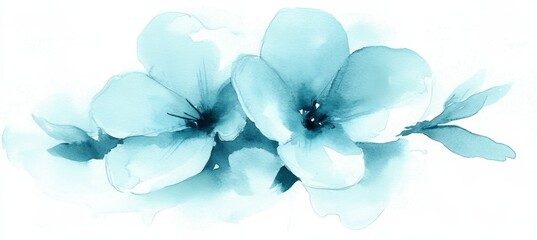Gentle Teal Watercolor Wildflowers, Soft Tones Floral Illustration, Pastel Colors Background