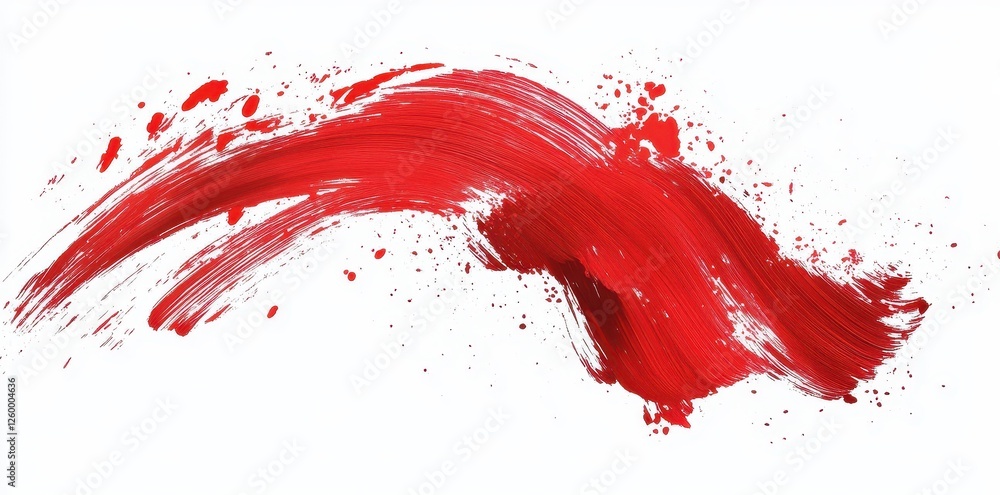 Poster dynamic red brushstroke with splatters on white background
