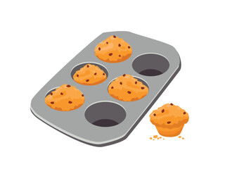 Homemade cakes in baking molds. Cartoon vector illustration.