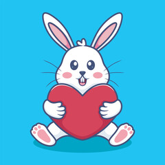 Cute Rabbit Sitting hug love Cartoon Vector Icon Illustration. Animal Nature Icon Concept Isolated Premium Vector. Flat Cartoon Style