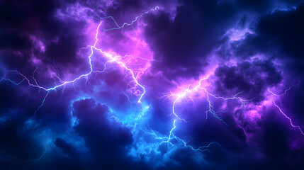 Stunning Purple & Blue Lightning Strikes Night Sky