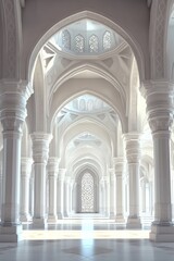Obraz premium The interior of a grand cathedral, featuring high vaulted ceilings, marble columns, and intricate stained glass windows.
