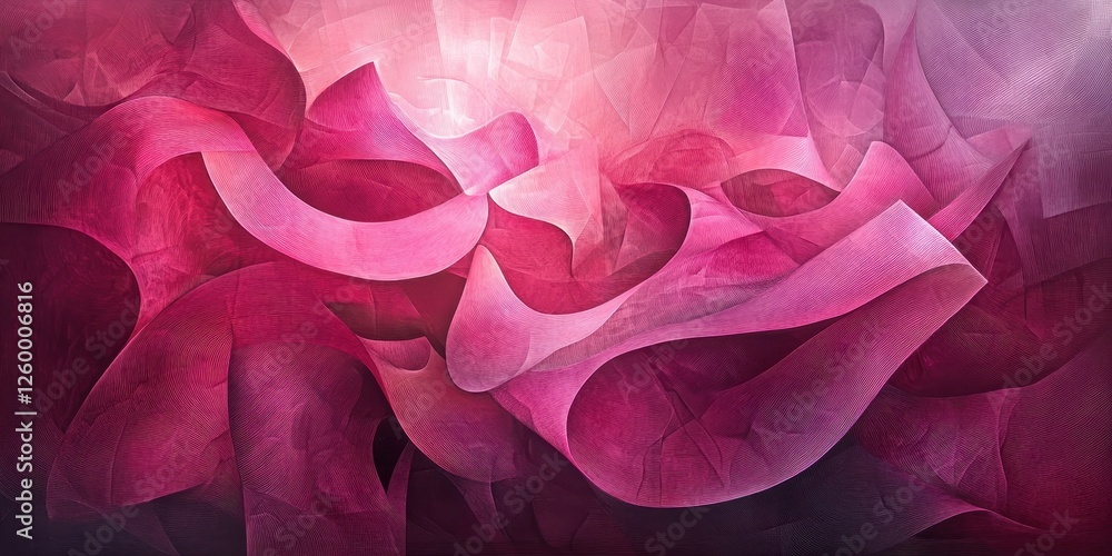 Poster abstract composition with undulating and intersecting planes of pink hues