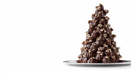 Chocolate Dessert Tree With Nuts On Silver Platter