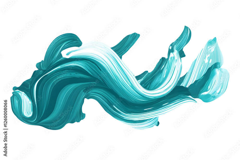 Poster abstract teal and white swirling paint strokes on a transparent background. dynamic, fluid shapes cr