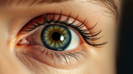 Seasonal allergies, pollen sensitivity,  itchy eyes, Close-up of an eye with visible irritation, showcasing details and colors, emotional expression