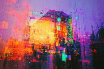 Naklejka premium Vibrant abstract interpretation of a futuristic and colorful cityscape