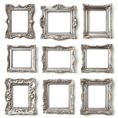 Picture frames isolated on white background luxury gold Vintage set