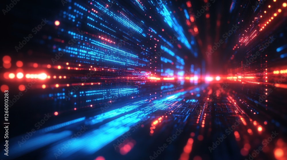 Poster dynamic flow of colorful light particles in a futuristic digital universe background