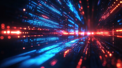 Fototapeta premium Dynamic flow of colorful light particles in a futuristic digital universe background