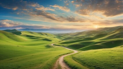 "Natural Concept: Road Through Grassfield in a Border Landscape, Isolated Grassland Outdoors Against Transparent Background"