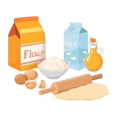 Baking Ingredients. Homemade cookies. Cartoon vector illustration.