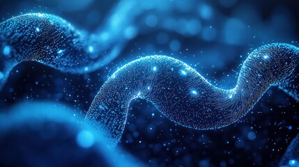 Glowing blue particle wave, abstract, dark background, digital art, tech concept
