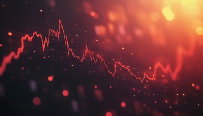 Downward Trending Graph On Stock Market Display With Red Data Points And A Fiery Red Glow