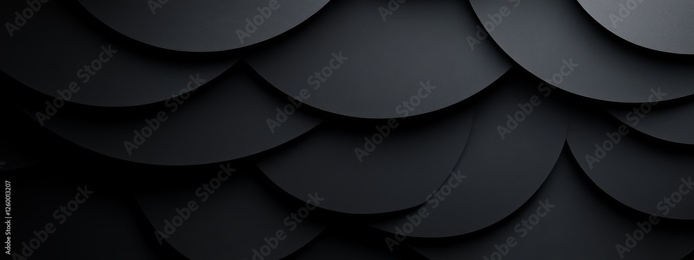 Poster modern black background with abstract shapes for design, featuring white space in the center for tex