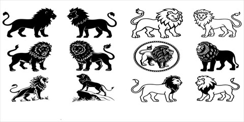 Lion bundle pack 12 set vector art illustrator silhouette design