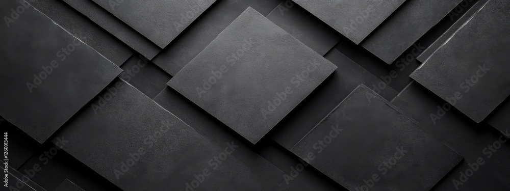 Poster modern black background with abstract shapes for design, featuring white space in the center for tex