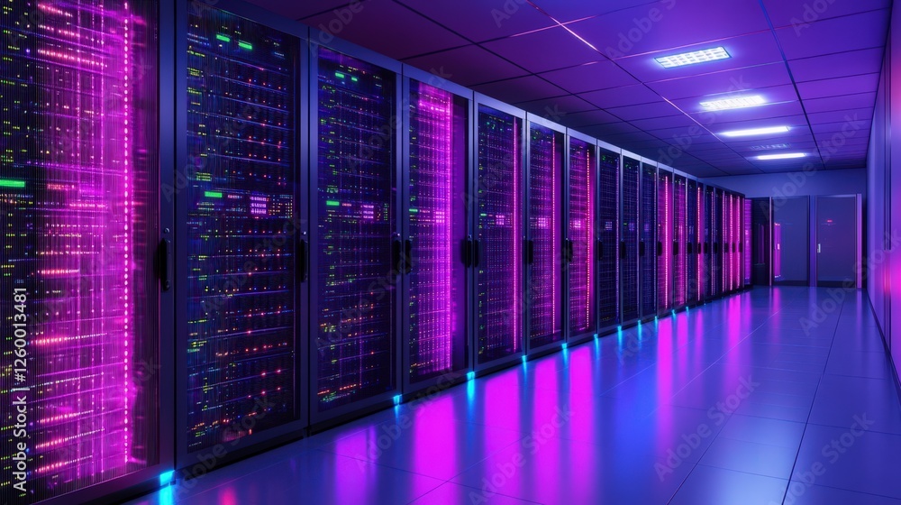 Aufkleber illuminated data center with vibrant colors and modern server technology in hightech environment