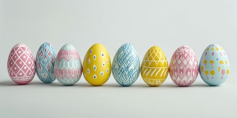 A collection of vibrantly colored and intricately designed Easter eggs. These are not real eggs, but a beautiful representation of the festive holiday tradition.