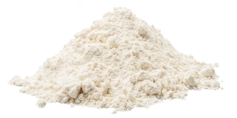Heap of refined wheat or rye flour isolated on white background.