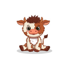 Cute cartoon cow isolated on white. Funny calf in flat style. Bull for cards, magazines, banners, coloring books. Vector illustration.