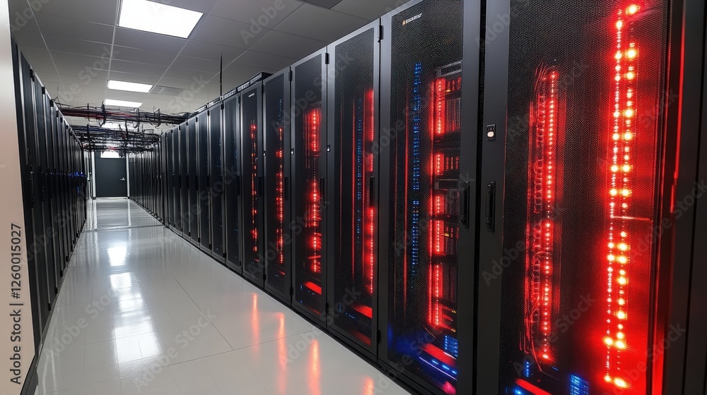 Aufkleber hightech data center with illuminated server racks and modern infrastructure in action