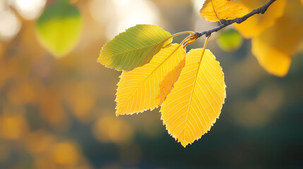 Fototapeta premium Sunny yellow leaves closeup bright light nature landscape