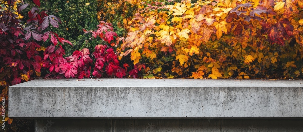 Aufkleber concrete ledge in foreground with smooth gray texture against a vivid array of red, yellow, and oran