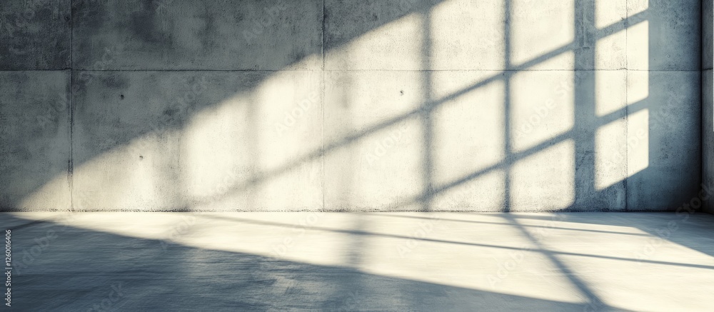 Poster concrete interior with soft shadows creating geometric patterns on a light gray floor and walls, sho