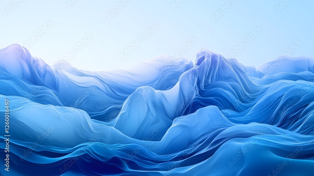 Poster abstract blue landscape with undulating waves and smooth texture