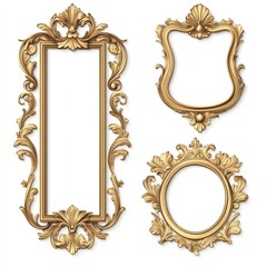 Picture frames isolated on white background luxury gold Vintage set