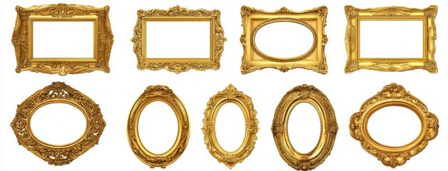 Fototapeta premium Picture frames isolated on white background luxury gold Vintage set