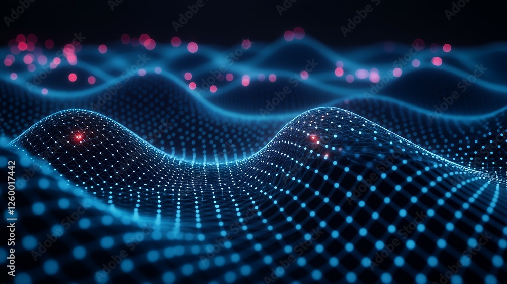 Aufkleber abstract blue glowing network mesh, digital wave concept for futuristic technology, data science, or