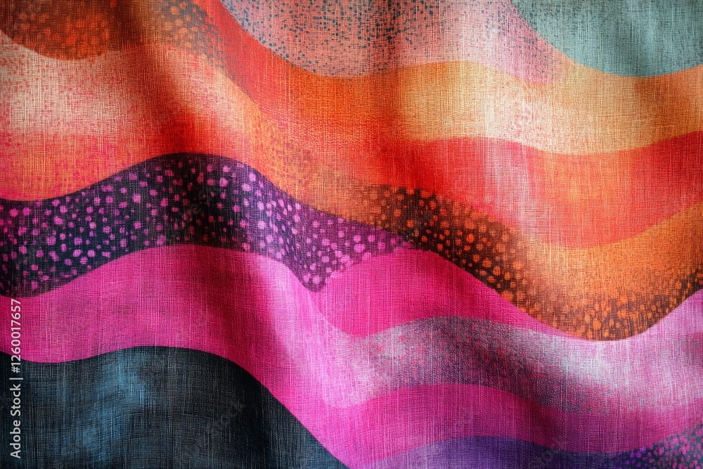 Poster colorful abstract fabric with flowing wave patterns in vibrant hues capturing artistic design and te