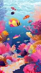 Naklejka premium Colorful fish swim among a vibrant coral reef scene