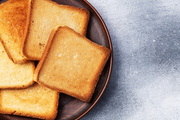 Toast bread in a plate photography . Top view
