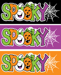 Halloween Spooky Wordings with Ghost and Pumpkin- Halloween Vector Illustration