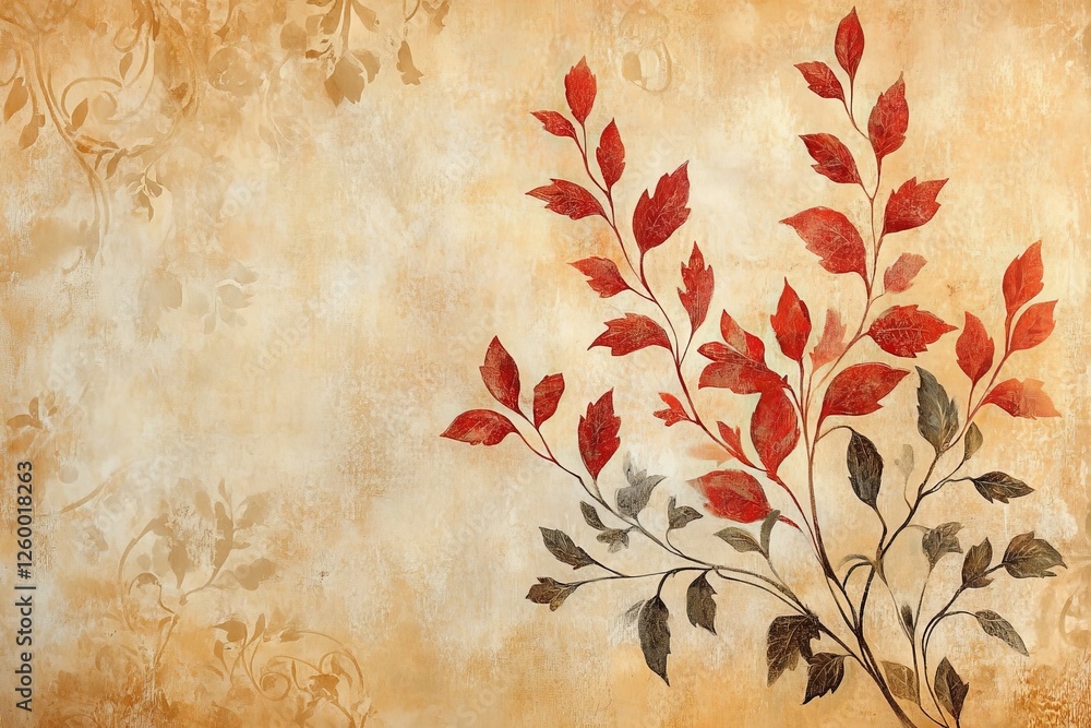 Poster red and black leaves on a textured background creating a warm autumn ambiance in an elegant design