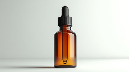 Fototapeta premium Sleek amber glass beard oil bottle mockup with black dropper cap