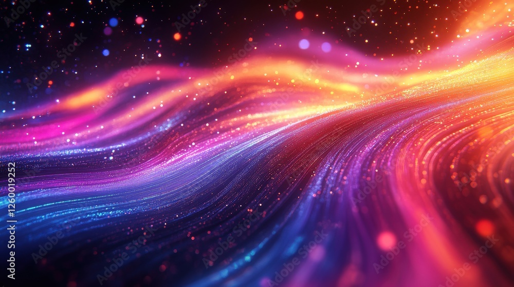 Poster vibrant abstract wave with colorful lights and glittering particles creating a dreamy atmosphere