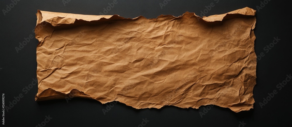 Poster vintage brown crumpled paper texture on a solid black backdrop creates an empty space ideal for grap