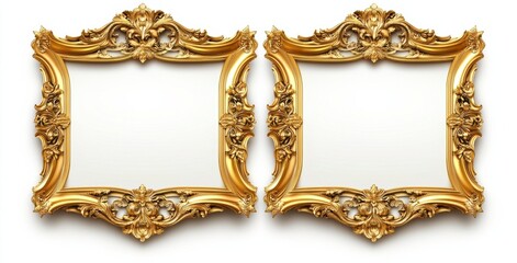 Picture frames isolated on white background luxury gold Vintage set