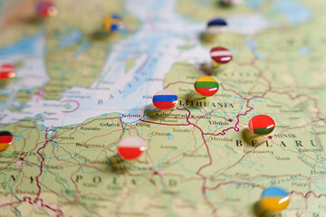 Map shown eastern europe with countries flag pins