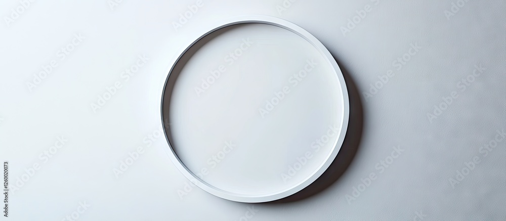 Poster circular white frame centered against a pure white background creating high contrast with minimalist