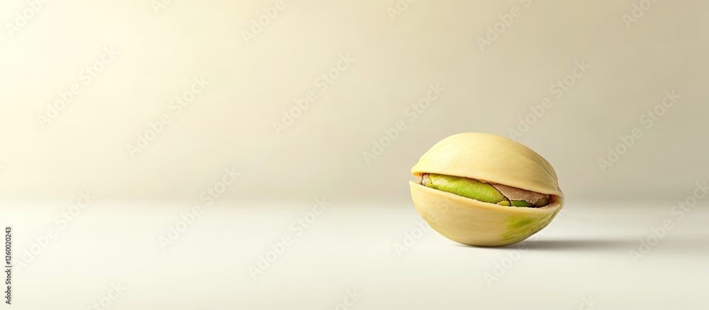 Aufkleber pistachio nut partially opened on a soft beige background with a smooth light shadow creating a mini