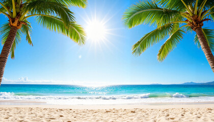 Fototapeta premium Splash screen. Tropical beach with gentle waves and bright sun, serene paradise