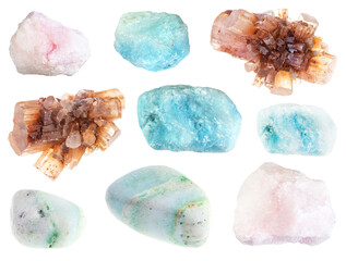 natural specimens of uncut aragonite rocks cutout