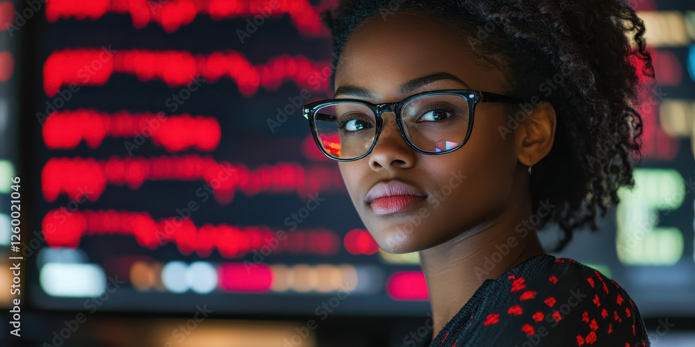 Aufkleber exploring the future of technology: a contemplative portrait of a female data scientist amidst digit