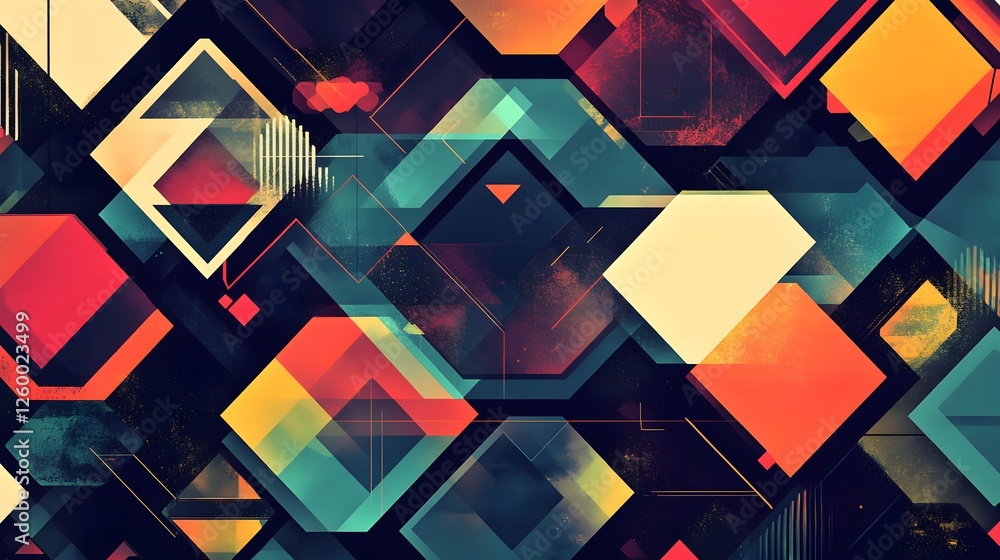 Poster colorful geometrical shapes form an abstract design in random order