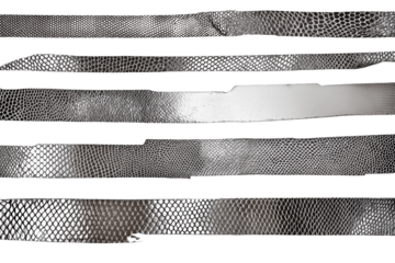 Set of Faux snakeskin tape stripes in metallic pewter isolated on transparent white background